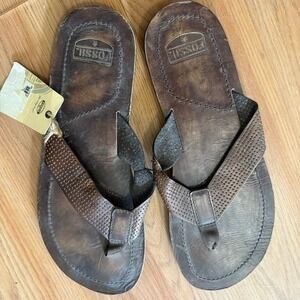 Fossil Dark Brown Leather Men's Flip-Flops